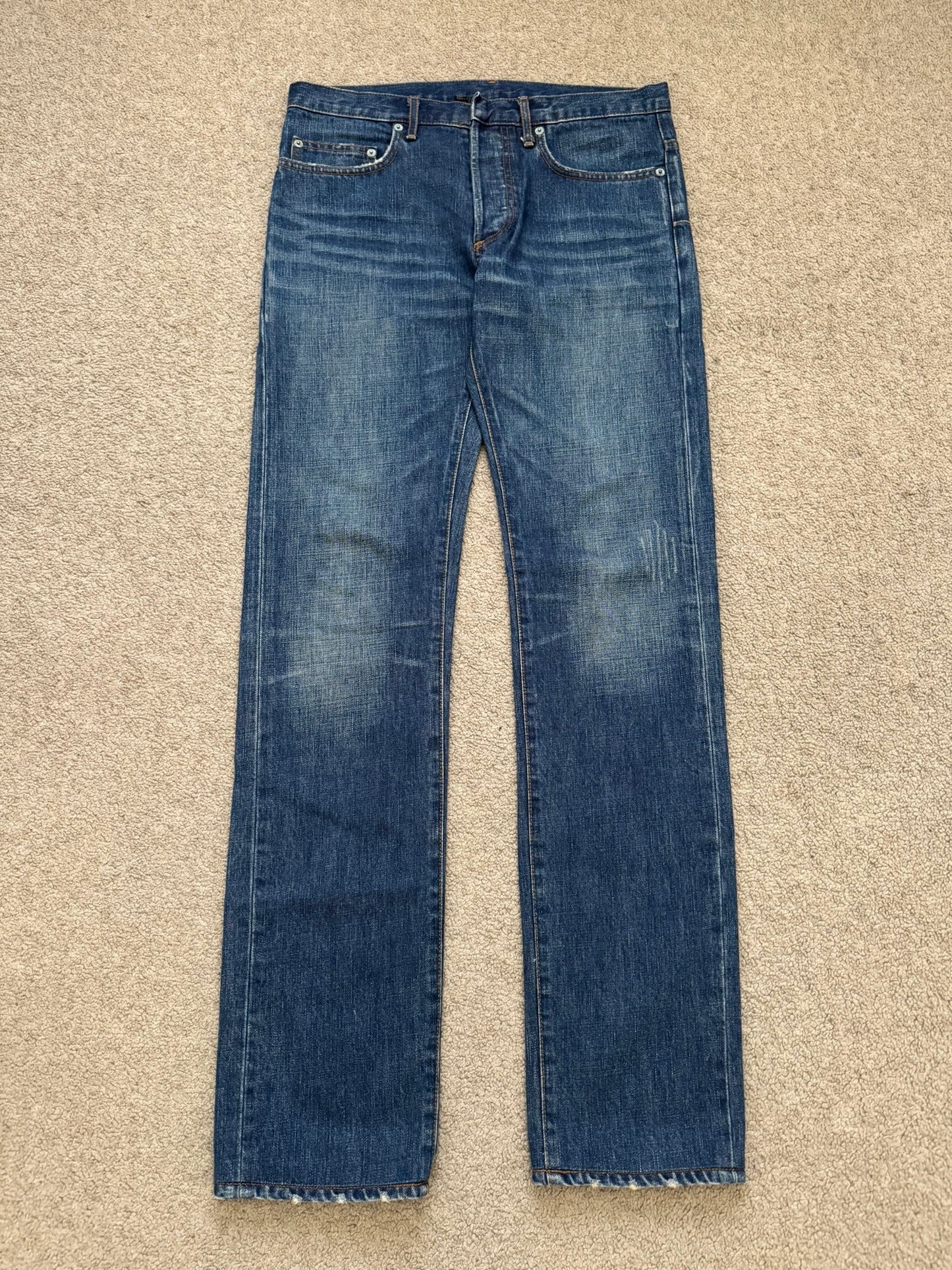 AW06 Dior Homme by Hedi Slimane MIJ Clawmark Blue Washed Denim Jeans