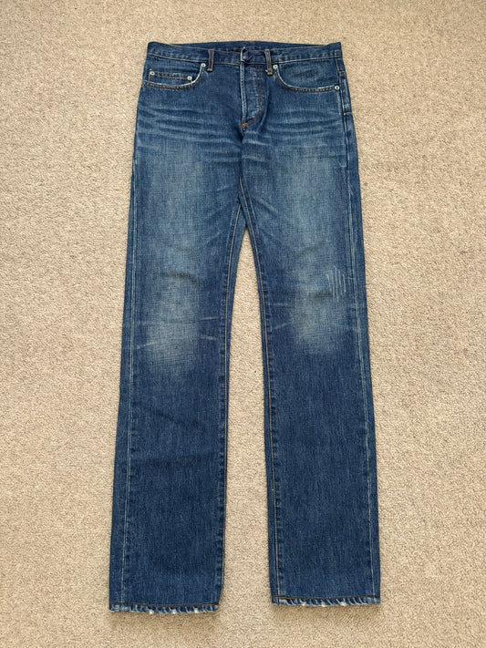 AW06 Dior Homme by Hedi Slimane MIJ Clawmark Blue Washed Denim Jeans