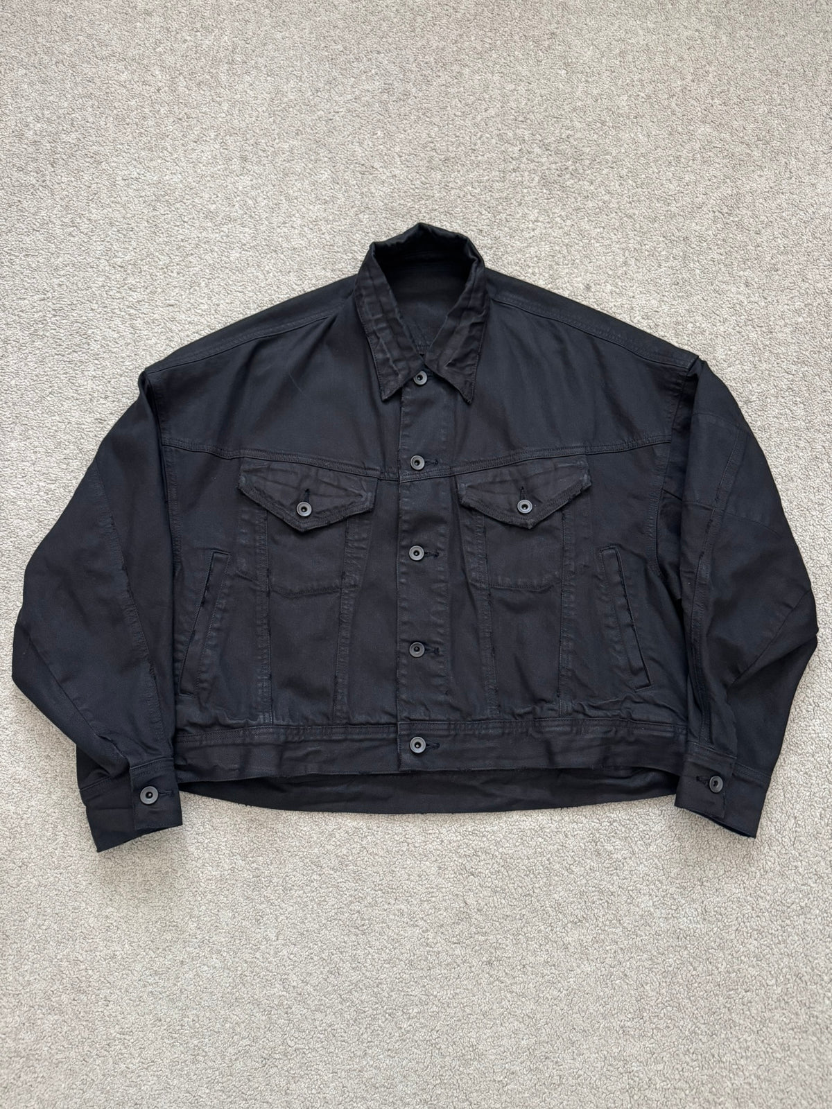 SS19 Julius x I.T. Black Waxed Boxy Cropped Denim Jacket