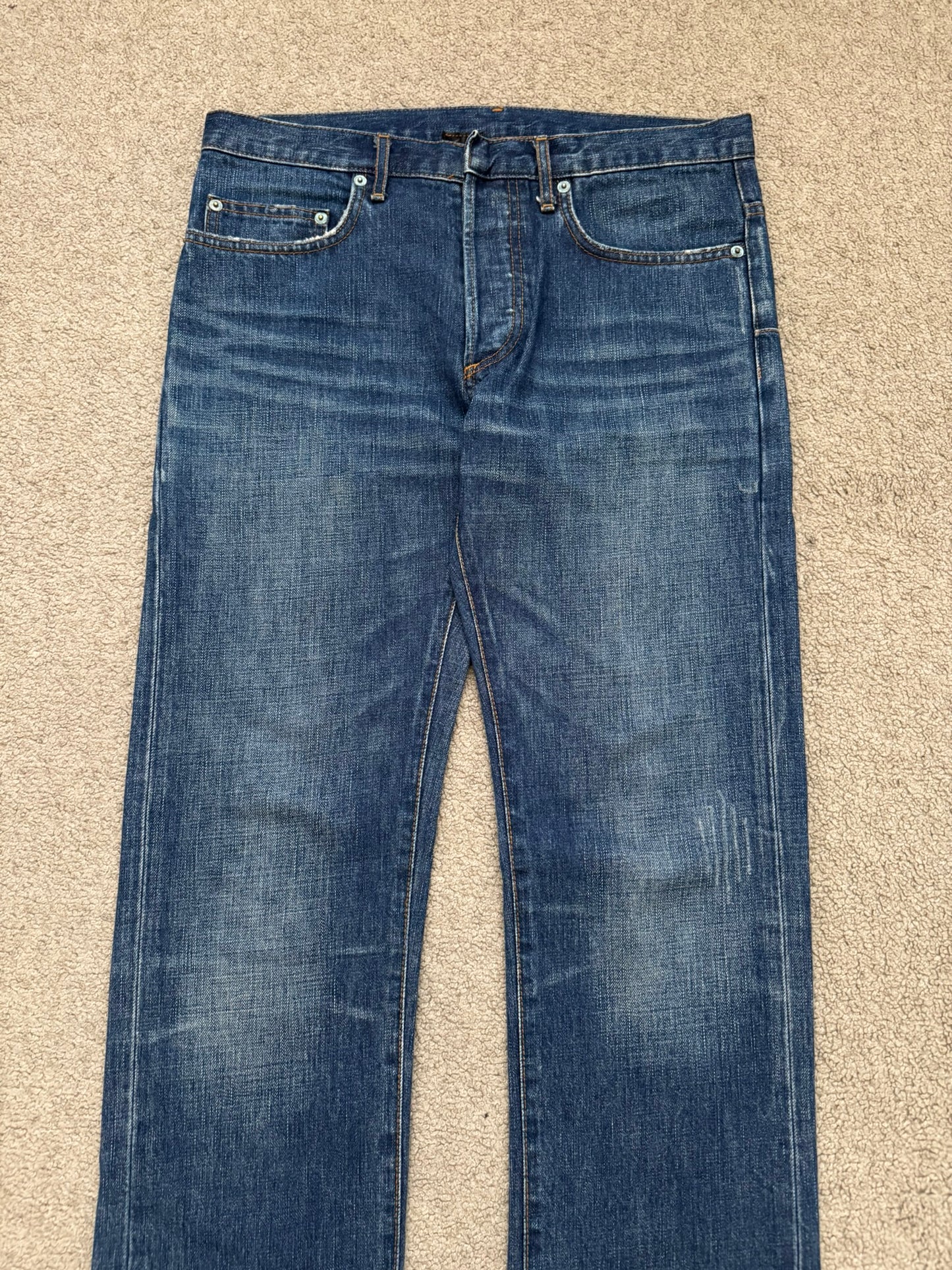 AW06 Dior Homme by Hedi Slimane MIJ Clawmark Blue Washed Denim Jeans