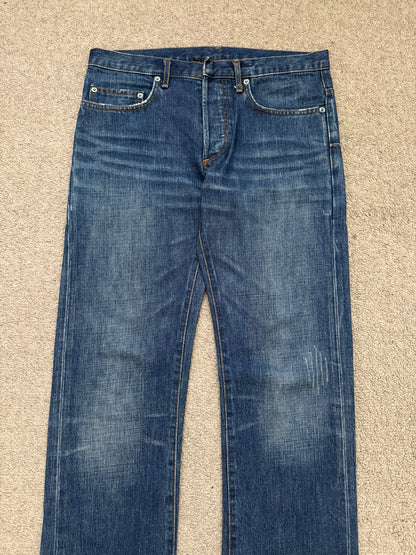 AW06 Dior Homme by Hedi Slimane MIJ Clawmark Blue Washed Denim Jeans