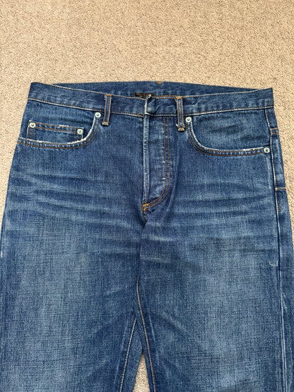 AW06 Dior Homme by Hedi Slimane MIJ Clawmark Blue Washed Denim Jeans