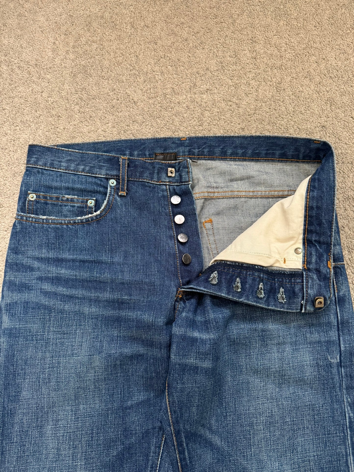 AW06 Dior Homme by Hedi Slimane MIJ Clawmark Blue Washed Denim Jeans