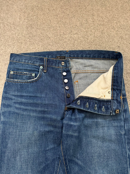AW06 Dior Homme by Hedi Slimane MIJ Clawmark Blue Washed Denim Jeans