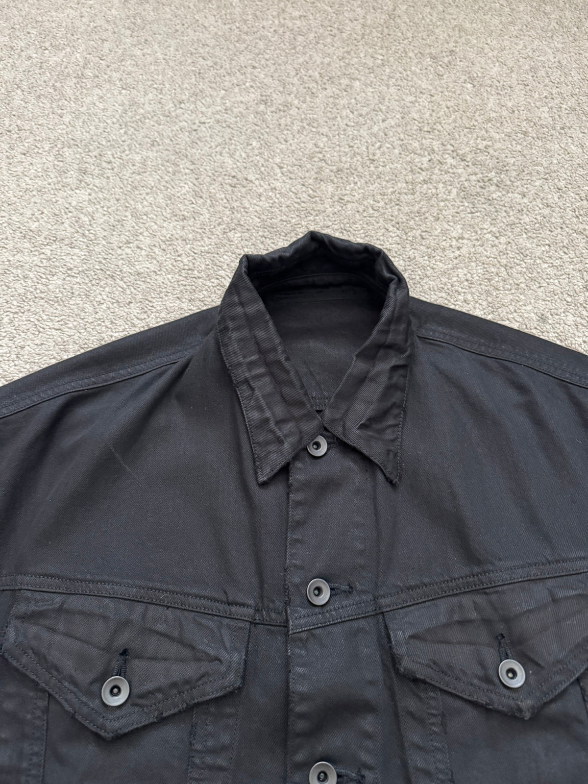 SS19 Julius x I.T. Black Waxed Boxy Cropped Denim Jacket
