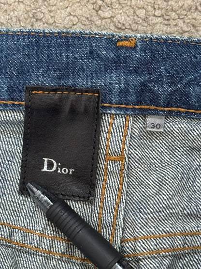 AW06 Dior Homme by Hedi Slimane MIJ Clawmark Blue Washed Denim Jeans