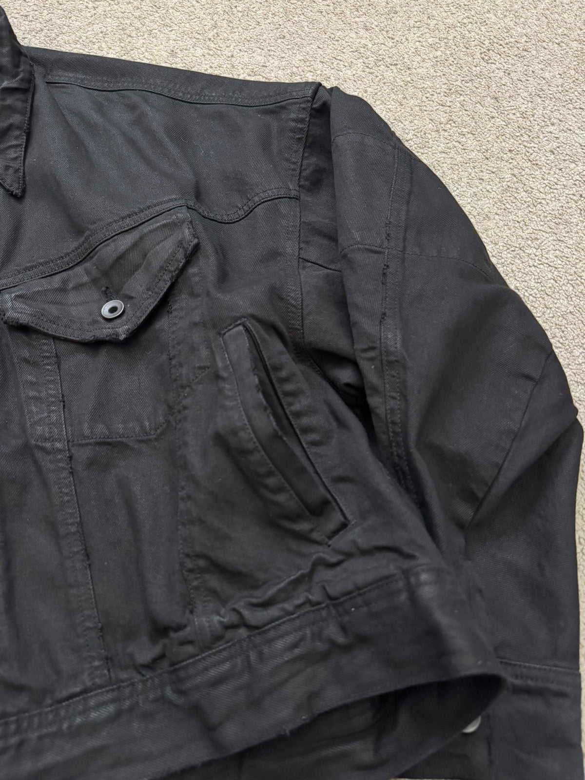 SS19 Julius x I.T. Black Waxed Boxy Cropped Denim Jacket