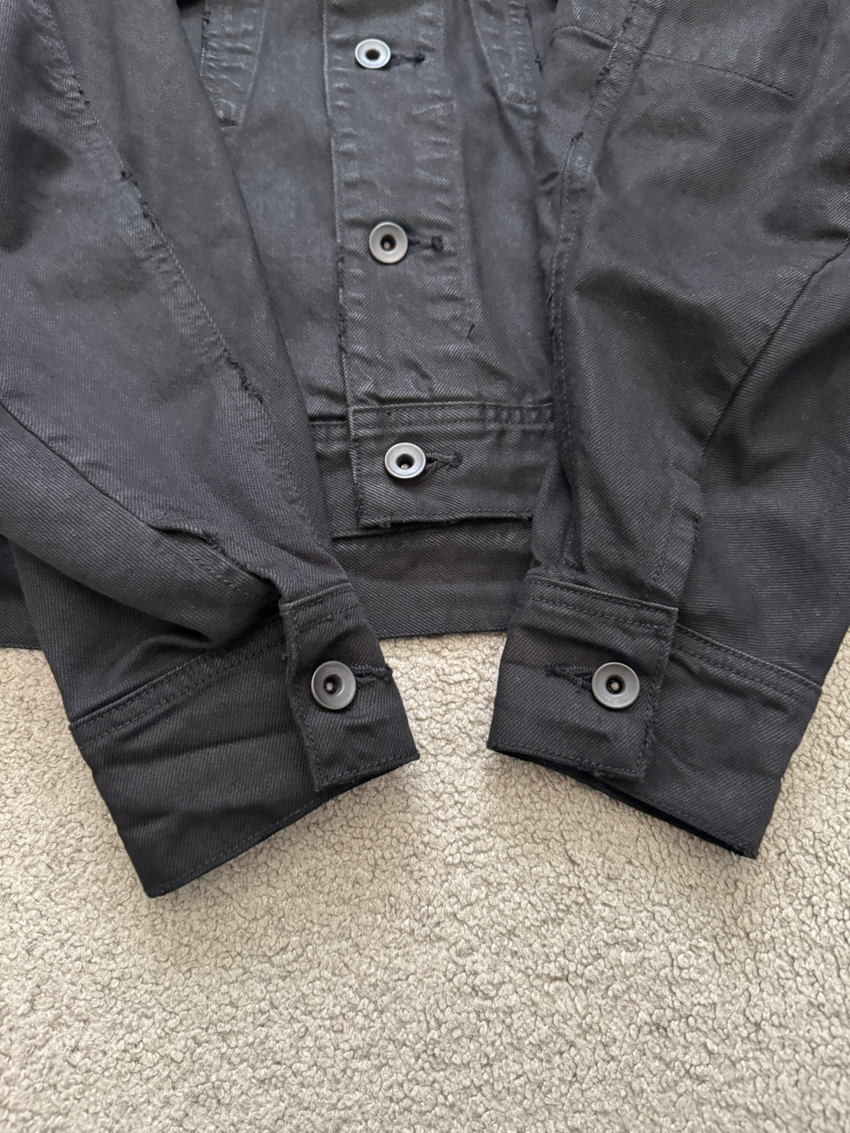 SS19 Julius x I.T. Black Waxed Boxy Cropped Denim Jacket