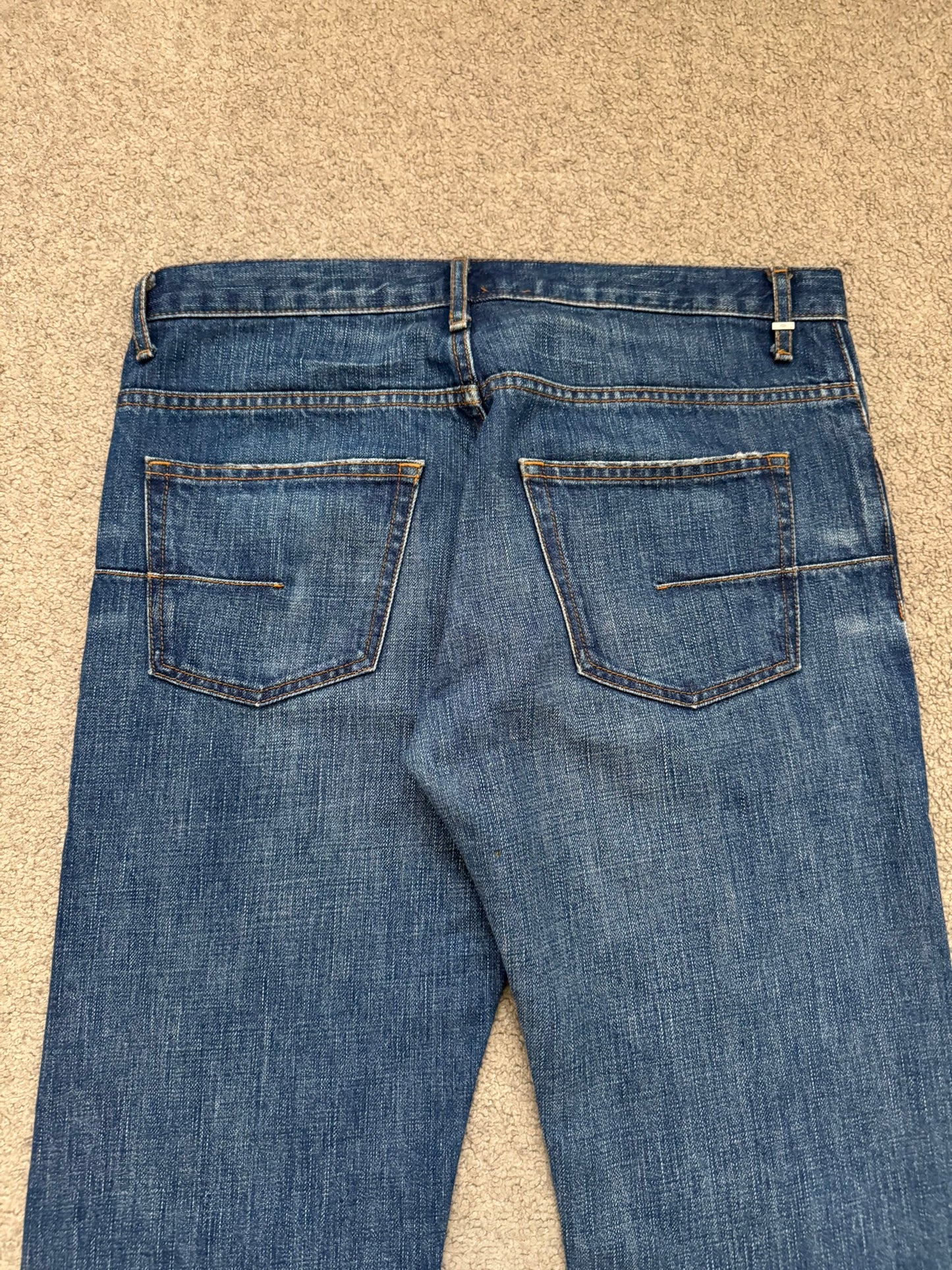 AW06 Dior Homme by Hedi Slimane MIJ Clawmark Blue Washed Denim Jeans