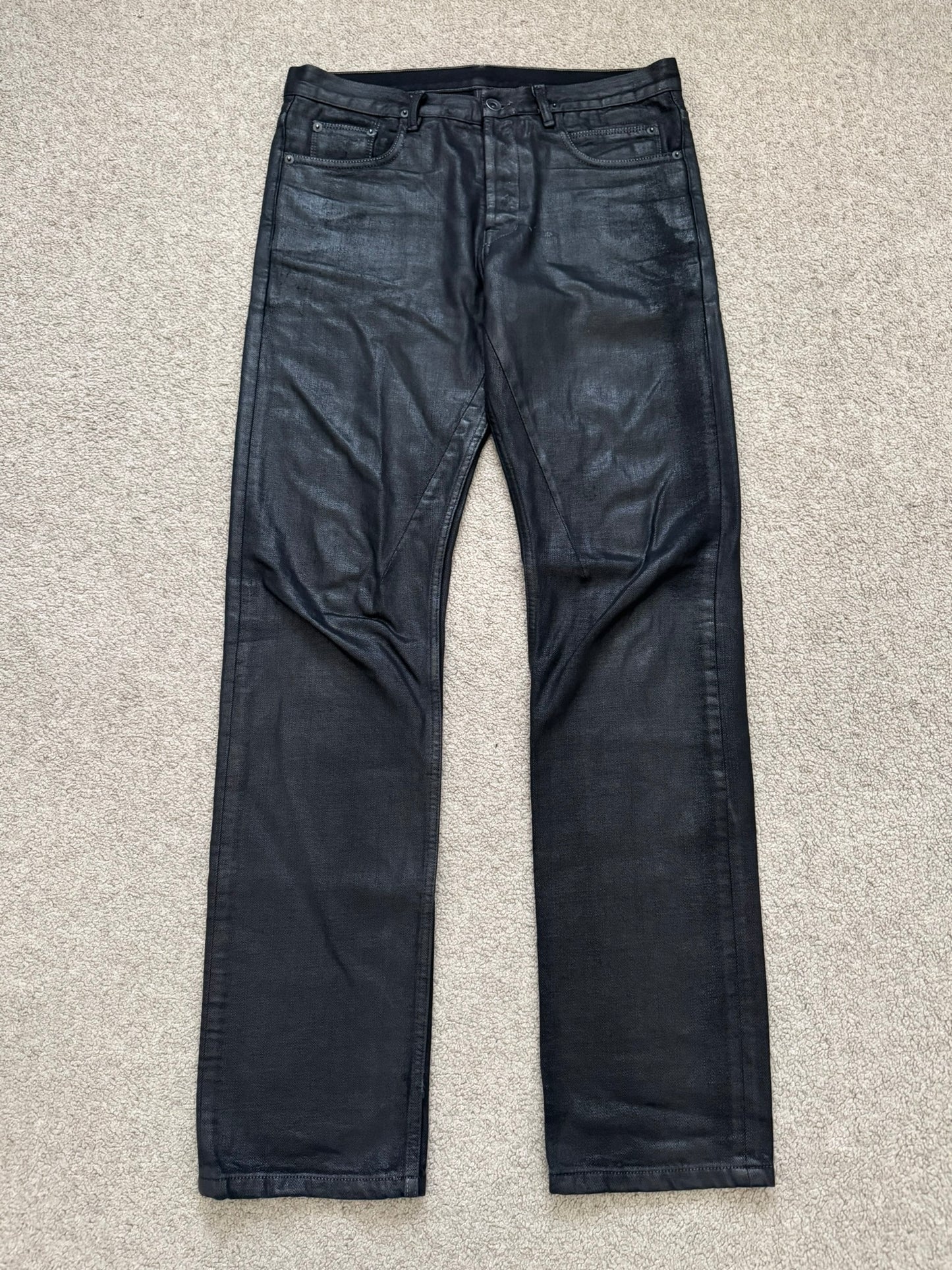 SS16 Rick Owens DRKSHDW Black Waxed Berlin Cut Denim Jeans