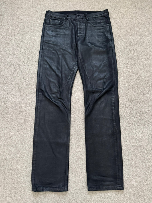 SS16 Rick Owens DRKSHDW Black Waxed Berlin Cut Denim Jeans