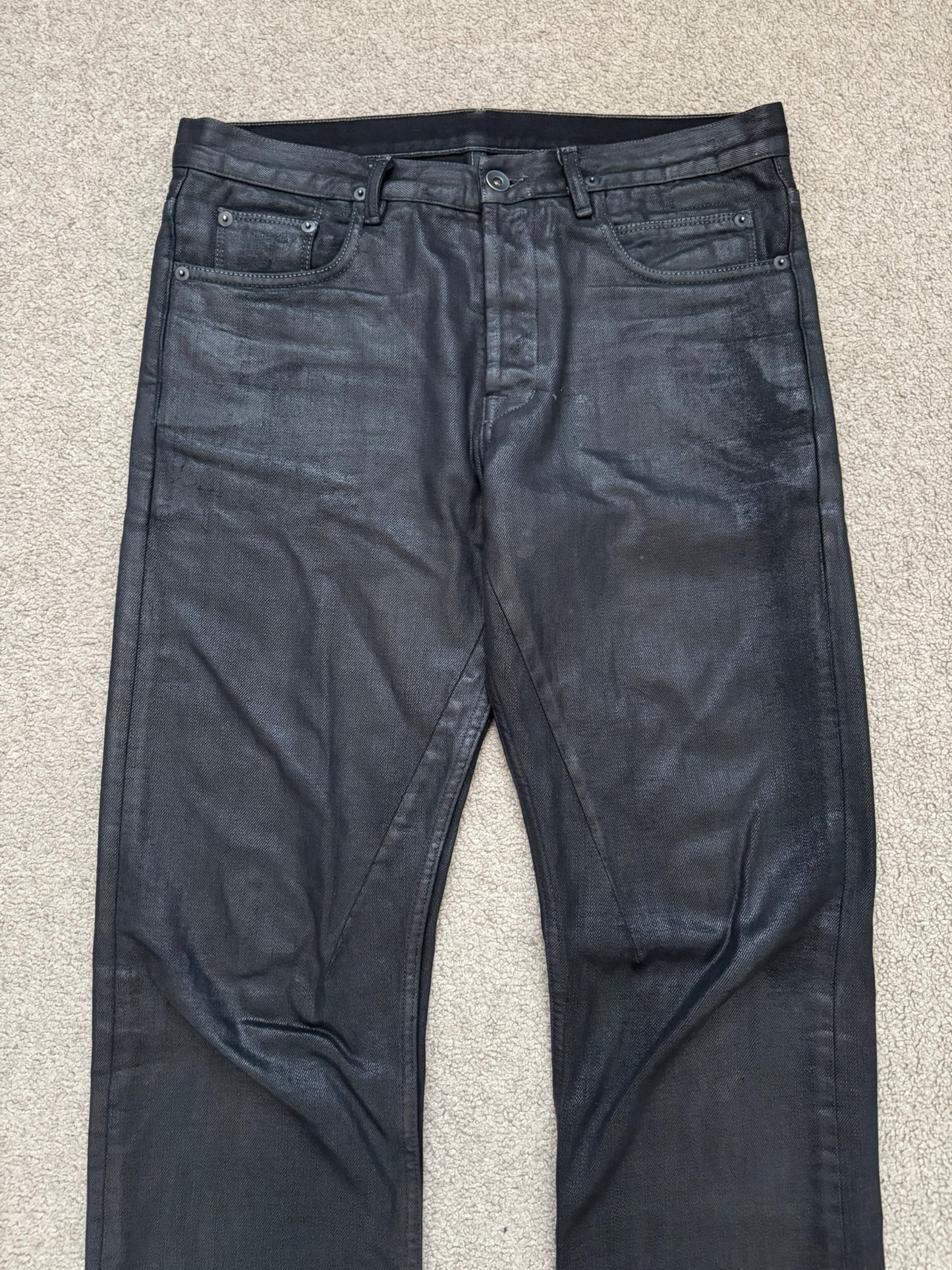 SS16 Rick Owens DRKSHDW Black Waxed Berlin Cut Denim Jeans