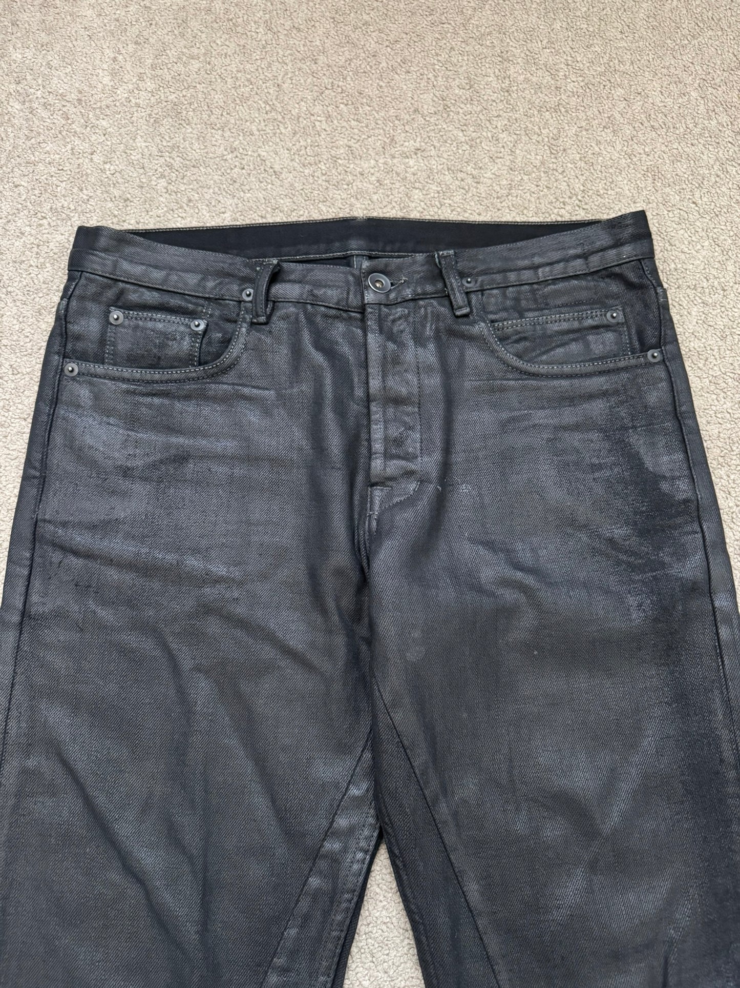 SS16 Rick Owens DRKSHDW Black Waxed Berlin Cut Denim Jeans