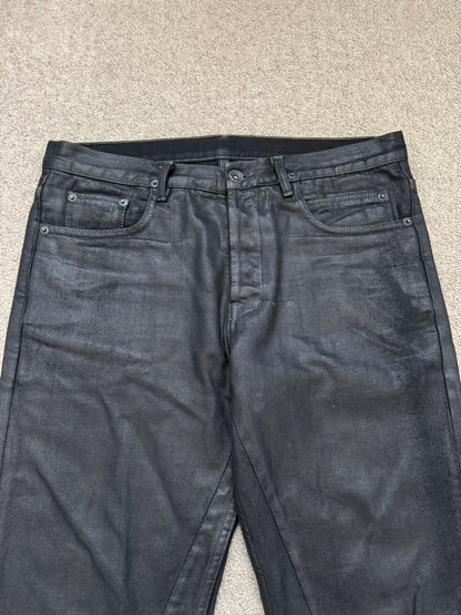 SS16 Rick Owens DRKSHDW Black Waxed Berlin Cut Denim Jeans