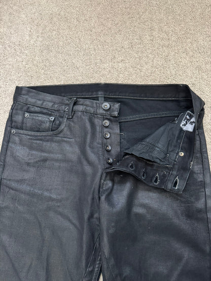 SS16 Rick Owens DRKSHDW Black Waxed Berlin Cut Denim Jeans
