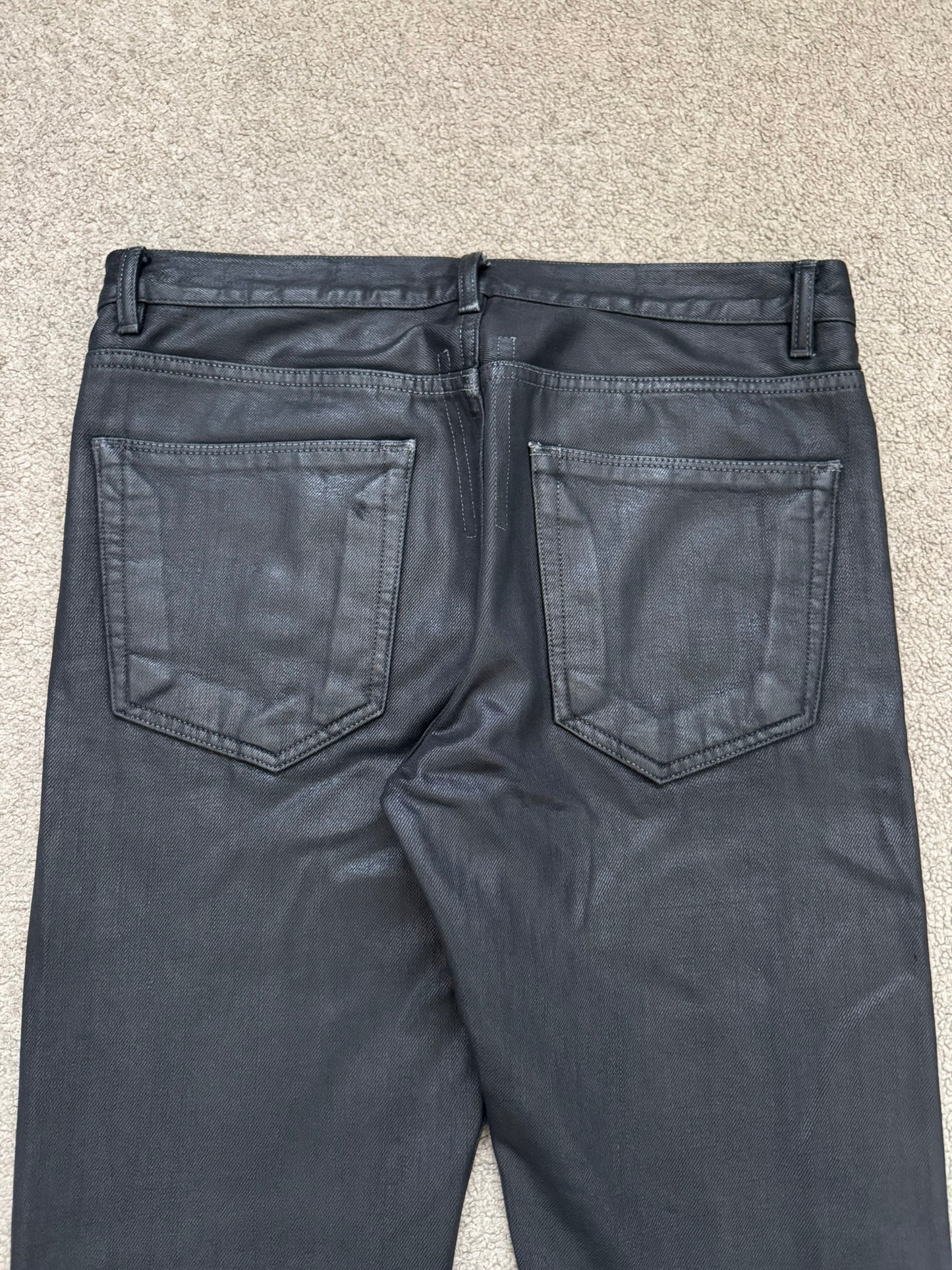 SS16 Rick Owens DRKSHDW Black Waxed Berlin Cut Denim Jeans