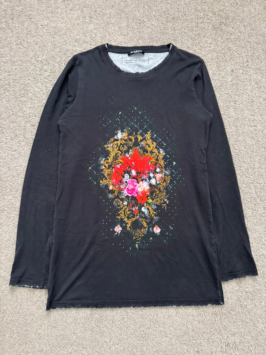 FW12 Balmain by Olivier Rousteing Floral Long Sleeve T Shirt