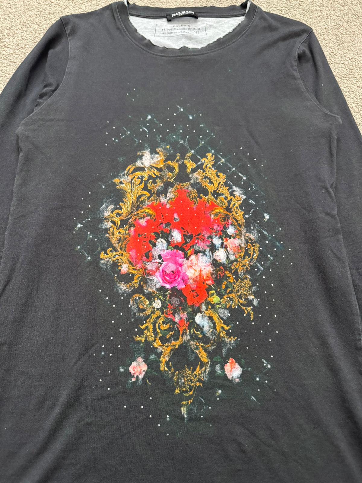 FW12 Balmain by Olivier Rousteing Floral Long Sleeve T Shirt