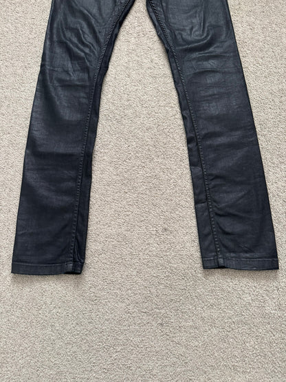 2000s Rick Owens DRKSHDW Black Waxed Torrance Cut Denim Jeans
