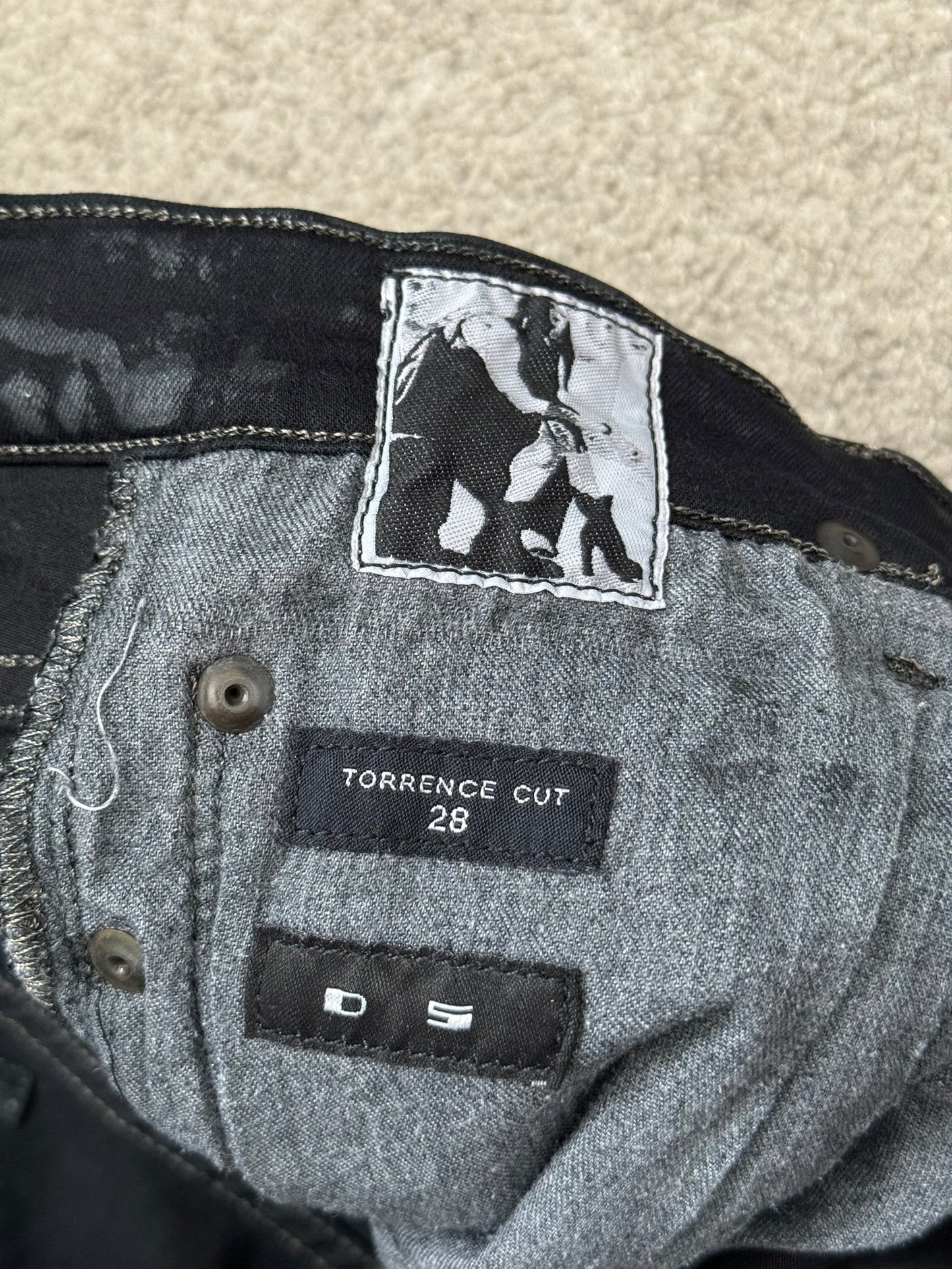 2000s Rick Owens DRKSHDW Black Waxed Torrance Cut Denim Jeans