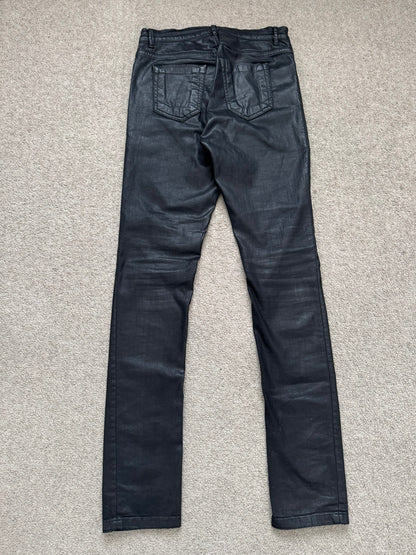 2000s Rick Owens DRKSHDW Black Waxed Torrance Cut Denim Jeans