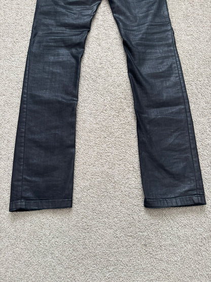 2000s Rick Owens DRKSHDW Black Waxed Torrance Cut Denim Jeans