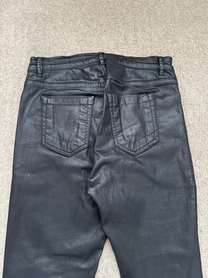 2000s Rick Owens DRKSHDW Black Waxed Torrance Cut Denim Jeans