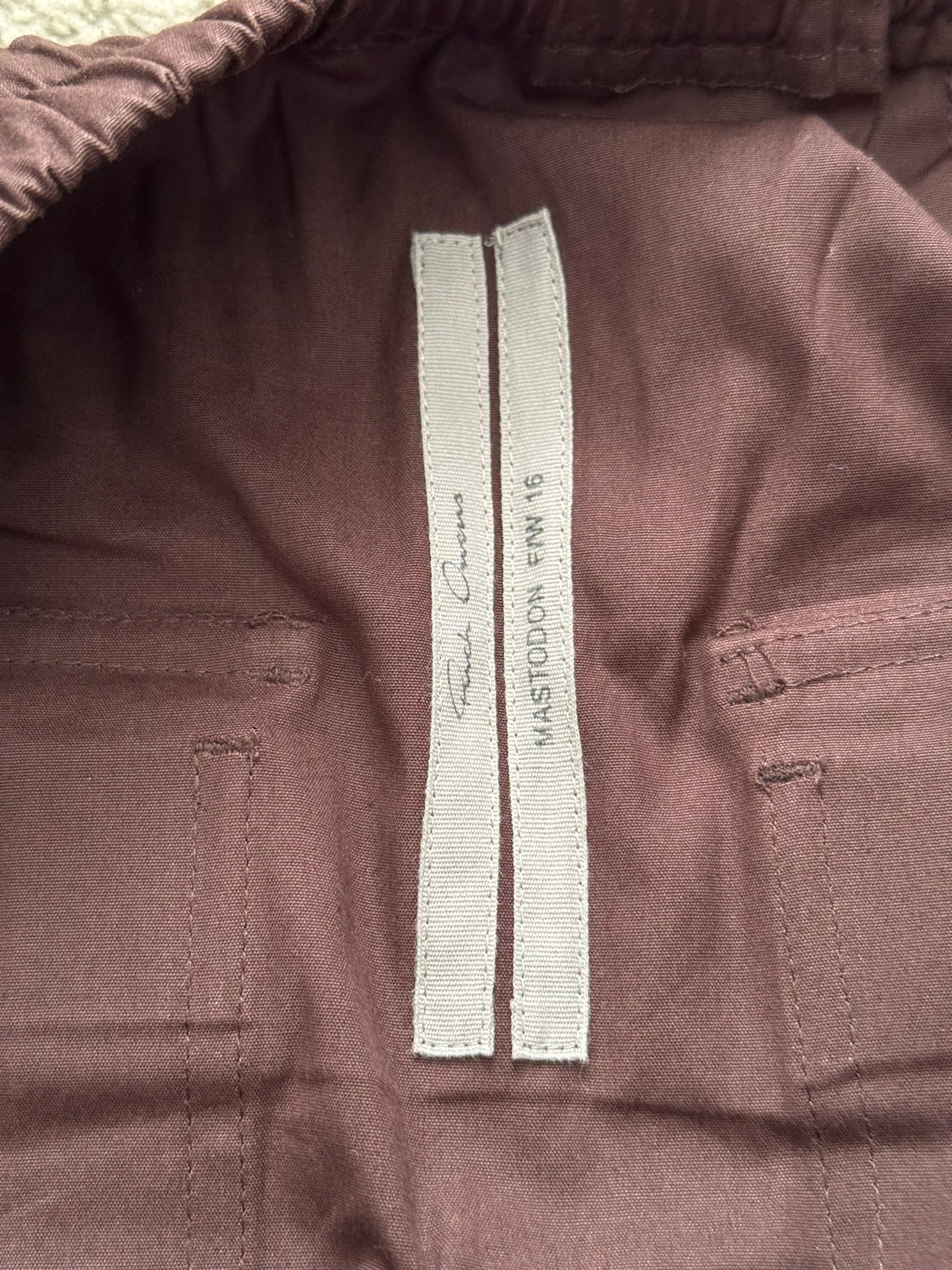 FW16 Rick Owens Mainline "Mastodon" Burgundy Pods Shorts