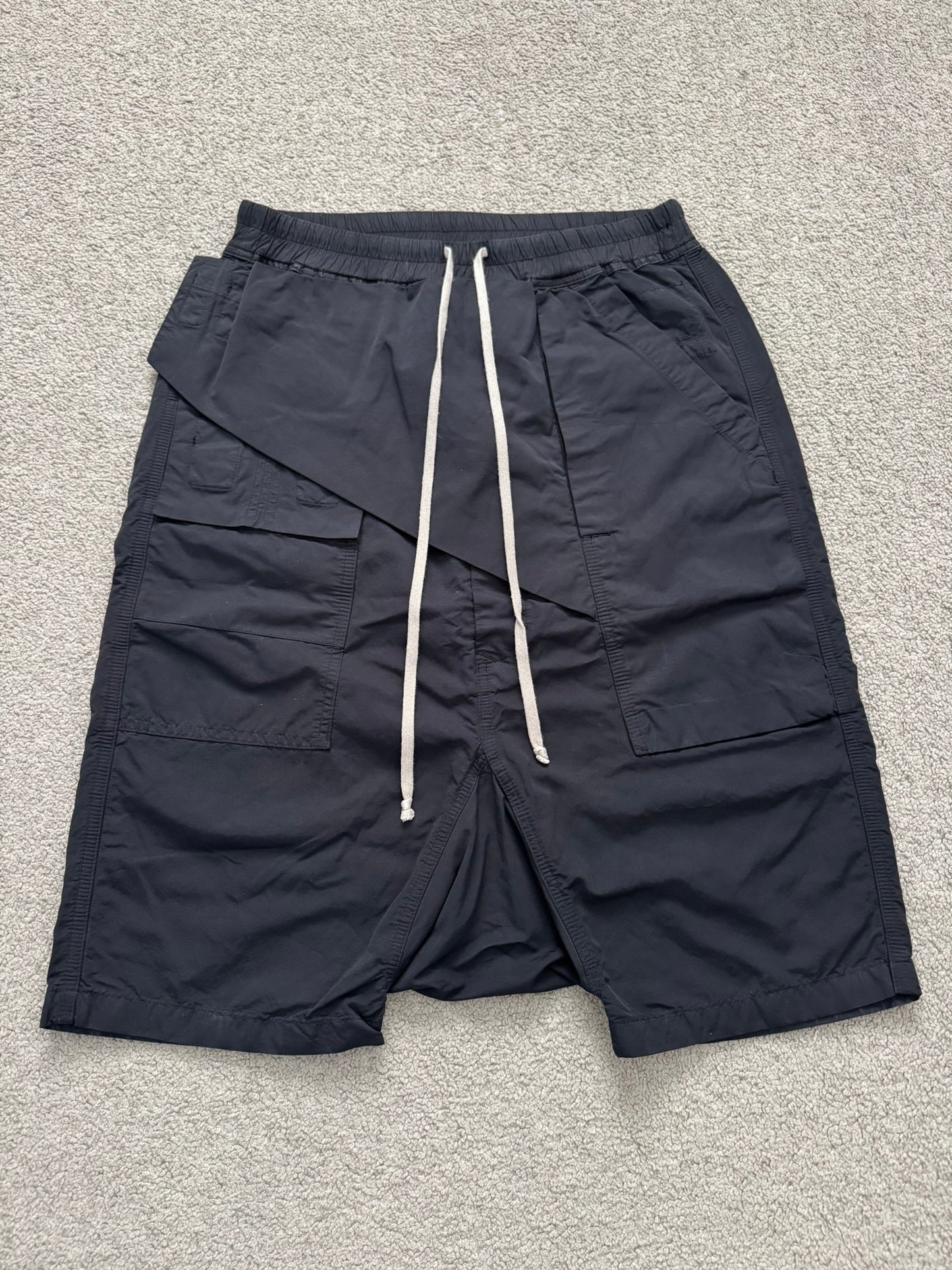 SS16 Rick Owens DRKSHDW Black Nylon Memphis Cargo Pods Shorts