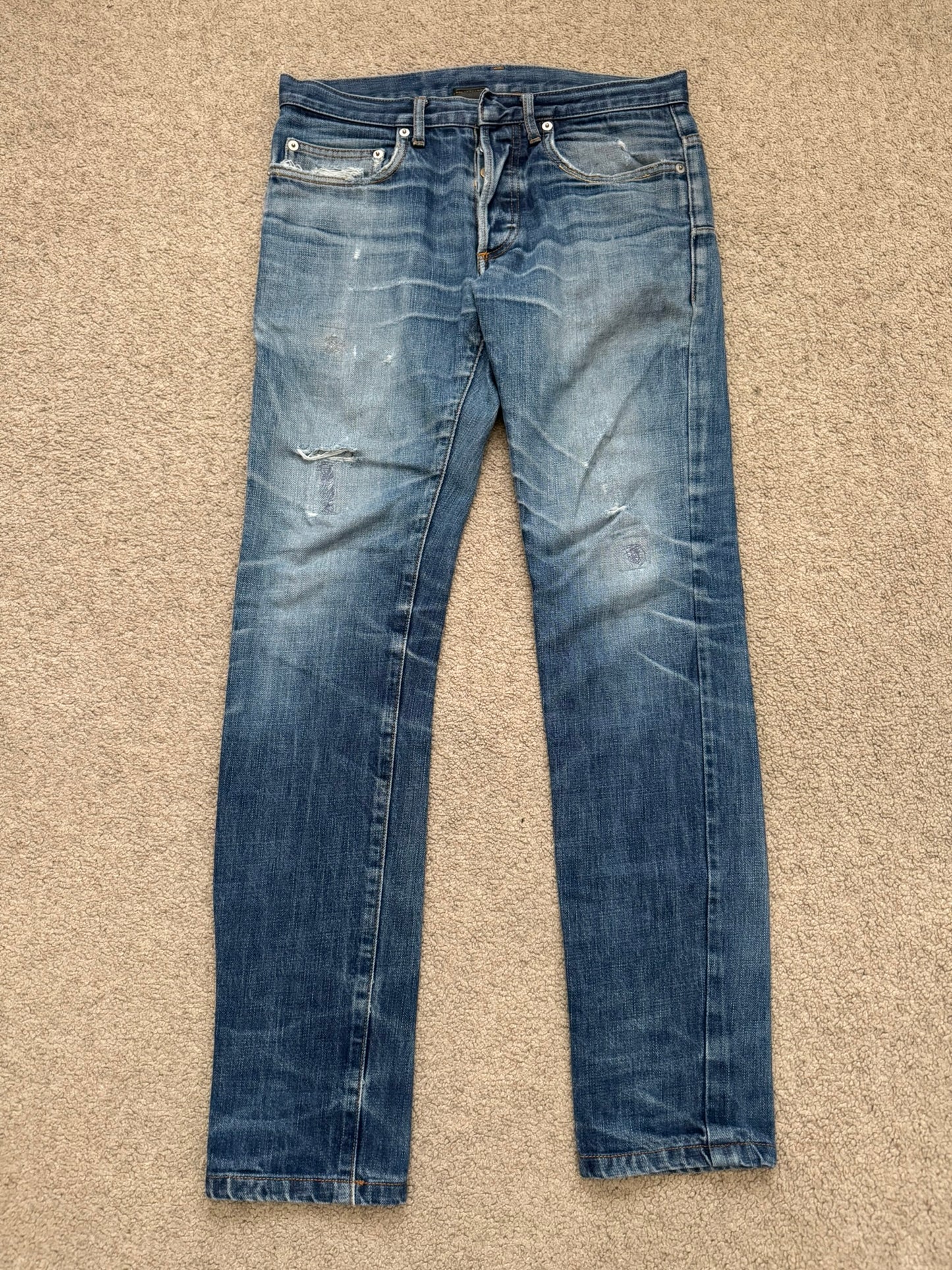 AW06 Dior Homme by Hedi Slimane Distressed Washed Repaired Denim Jeans
