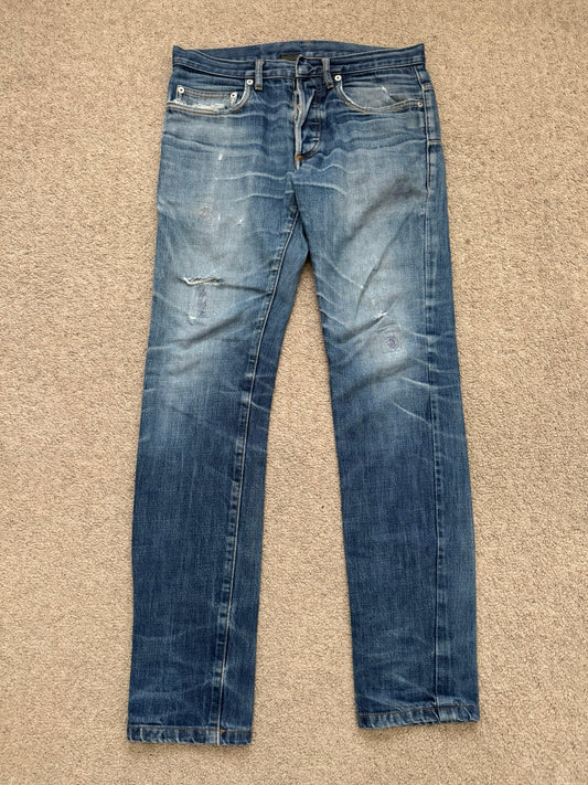 AW06 Dior Homme by Hedi Slimane Distressed Washed Repaired Denim Jeans