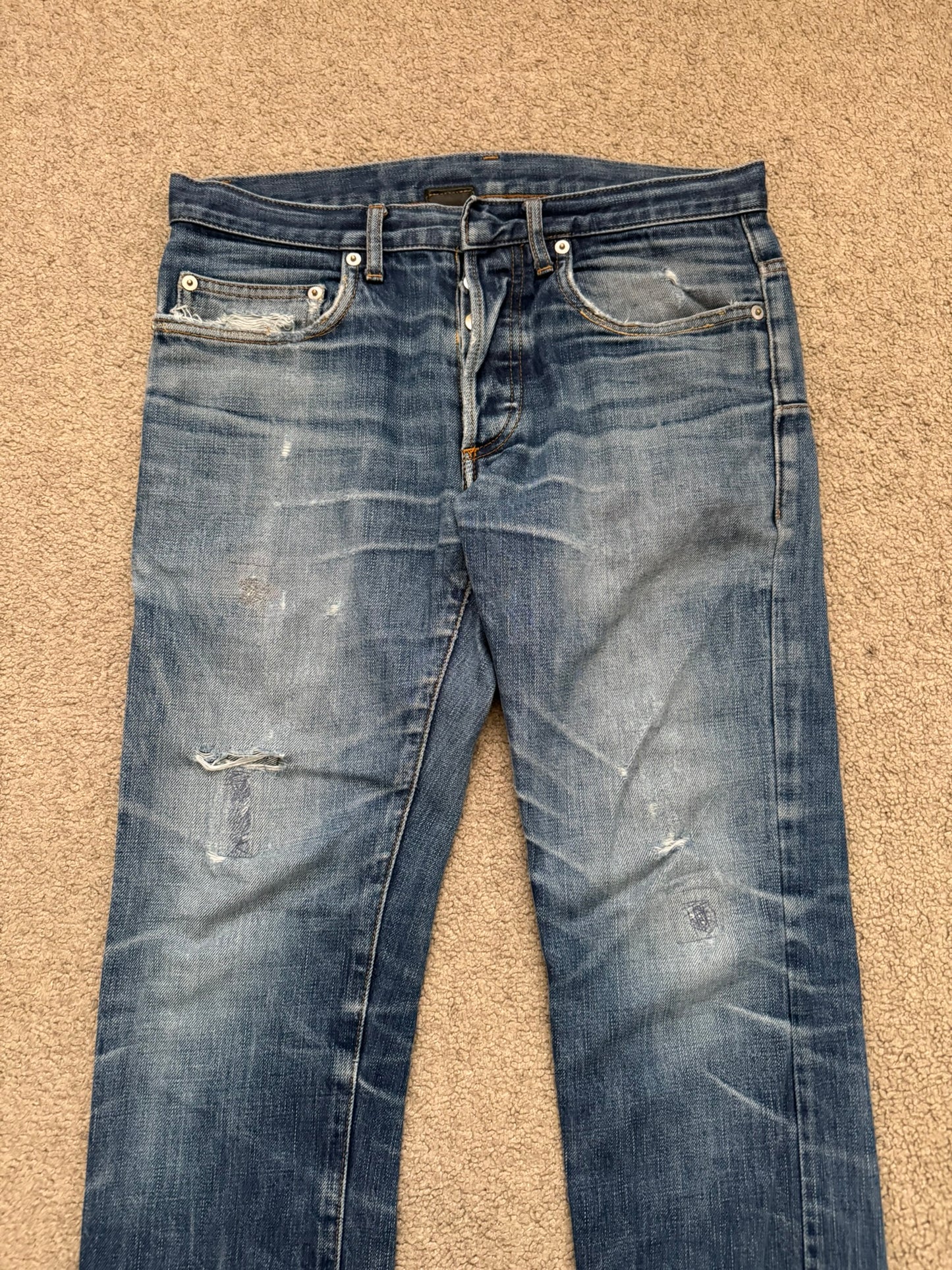 AW06 Dior Homme by Hedi Slimane Distressed Washed Repaired Denim Jeans