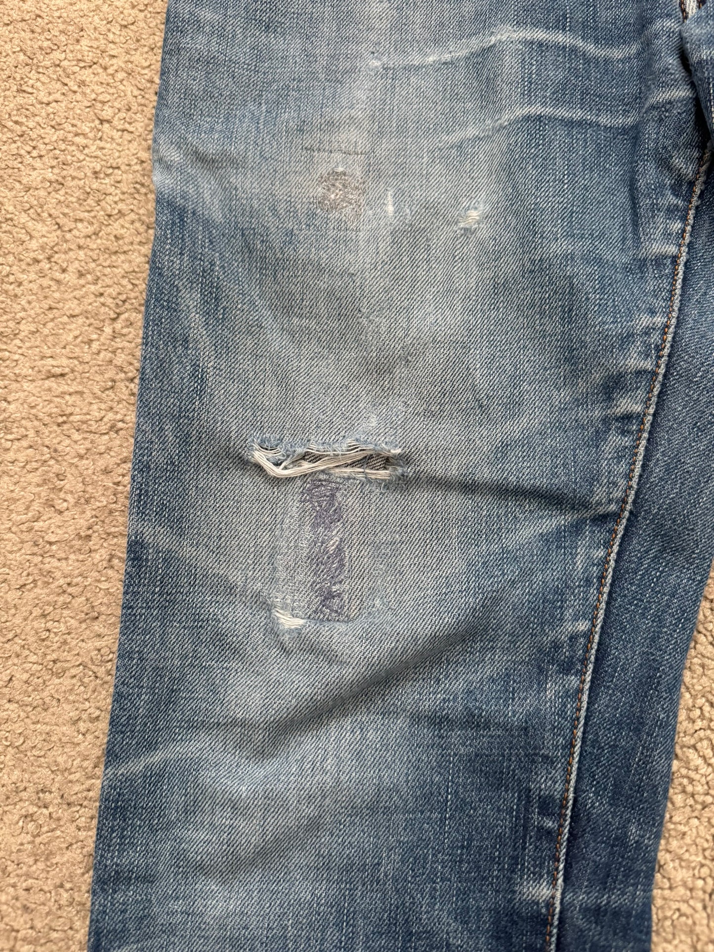 AW06 Dior Homme by Hedi Slimane Distressed Washed Repaired Denim Jeans