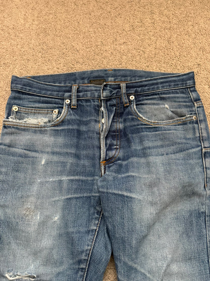 AW06 Dior Homme by Hedi Slimane Distressed Washed Repaired Denim Jeans
