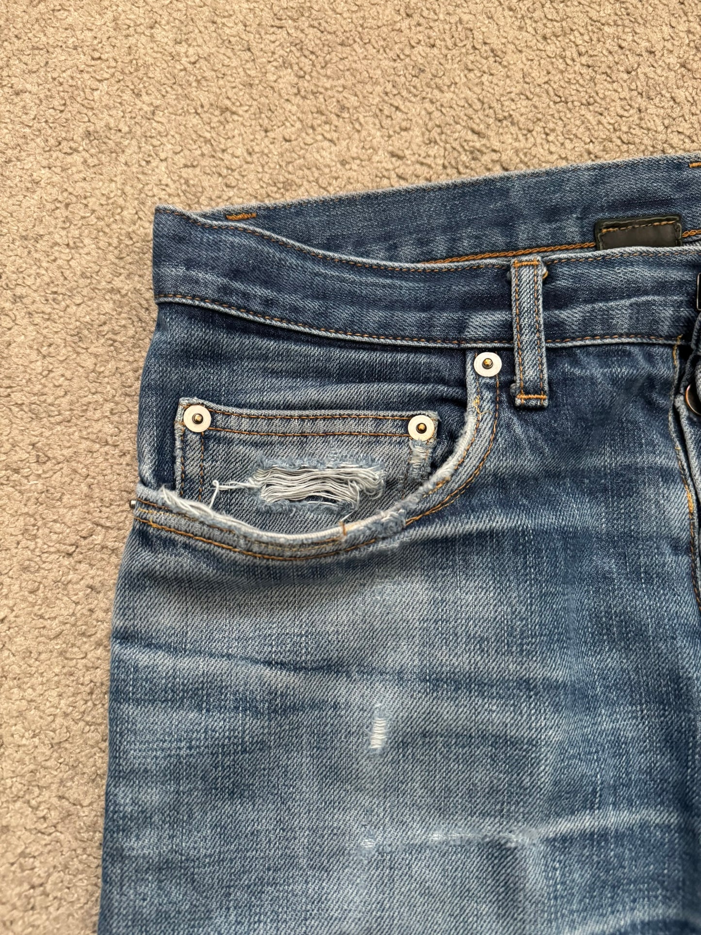 AW06 Dior Homme by Hedi Slimane Distressed Washed Repaired Denim Jeans