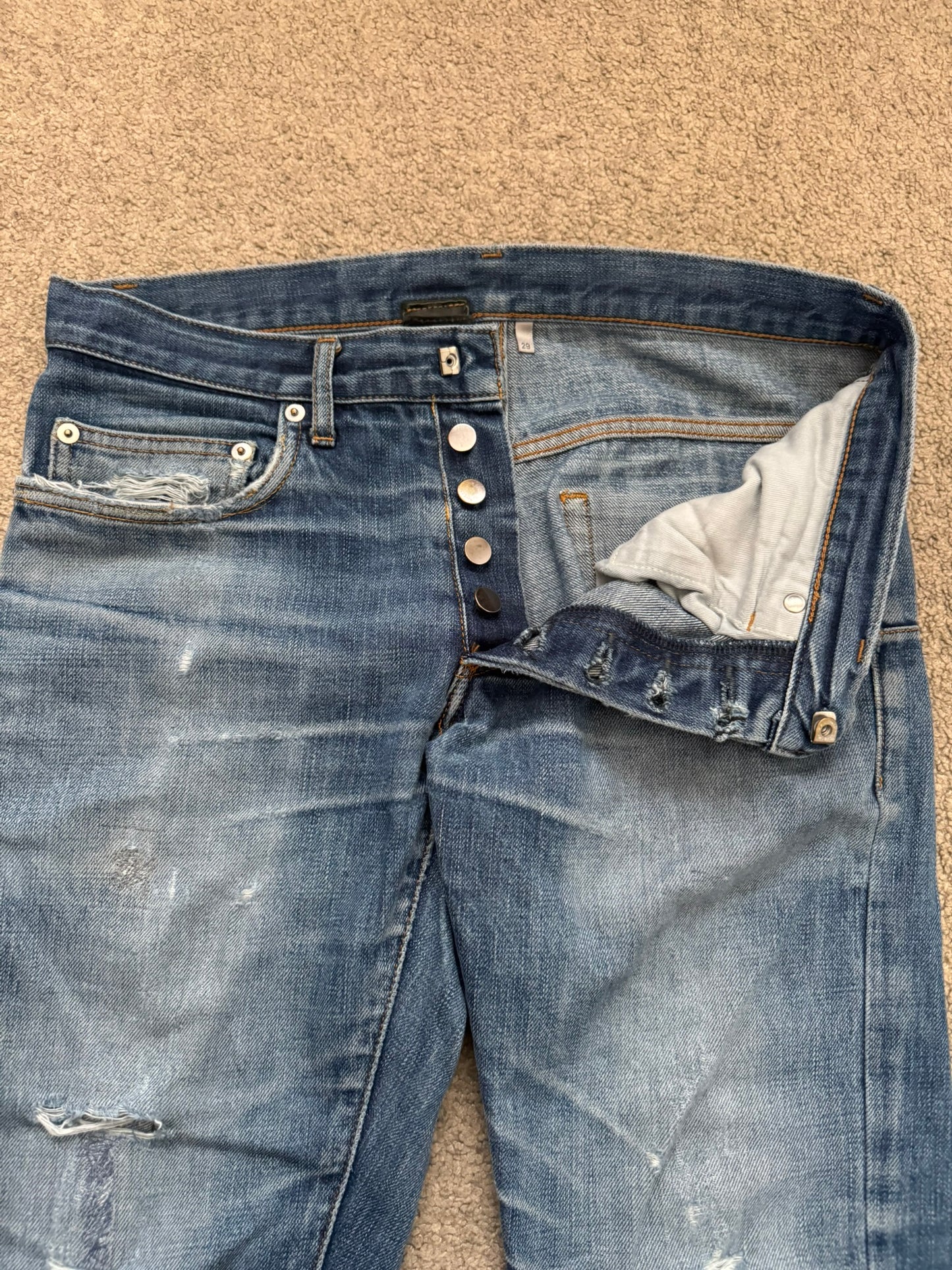 AW06 Dior Homme by Hedi Slimane Distressed Washed Repaired Denim Jeans