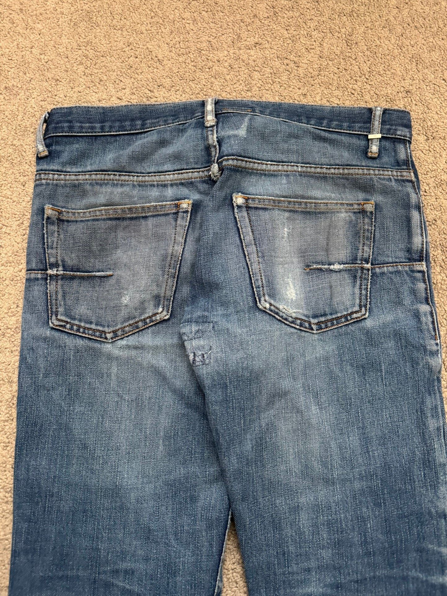 AW06 Dior Homme by Hedi Slimane Distressed Washed Repaired Denim Jeans