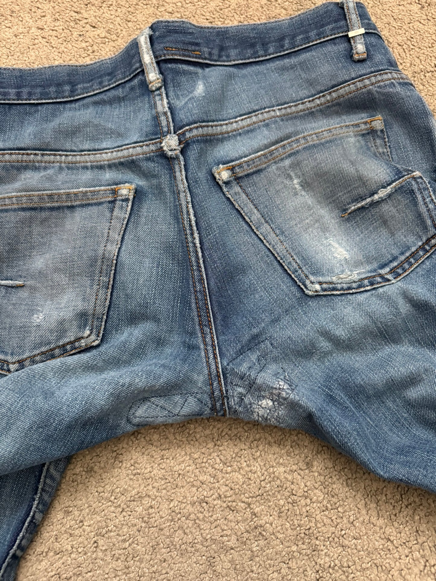 AW06 Dior Homme by Hedi Slimane Distressed Washed Repaired Denim Jeans