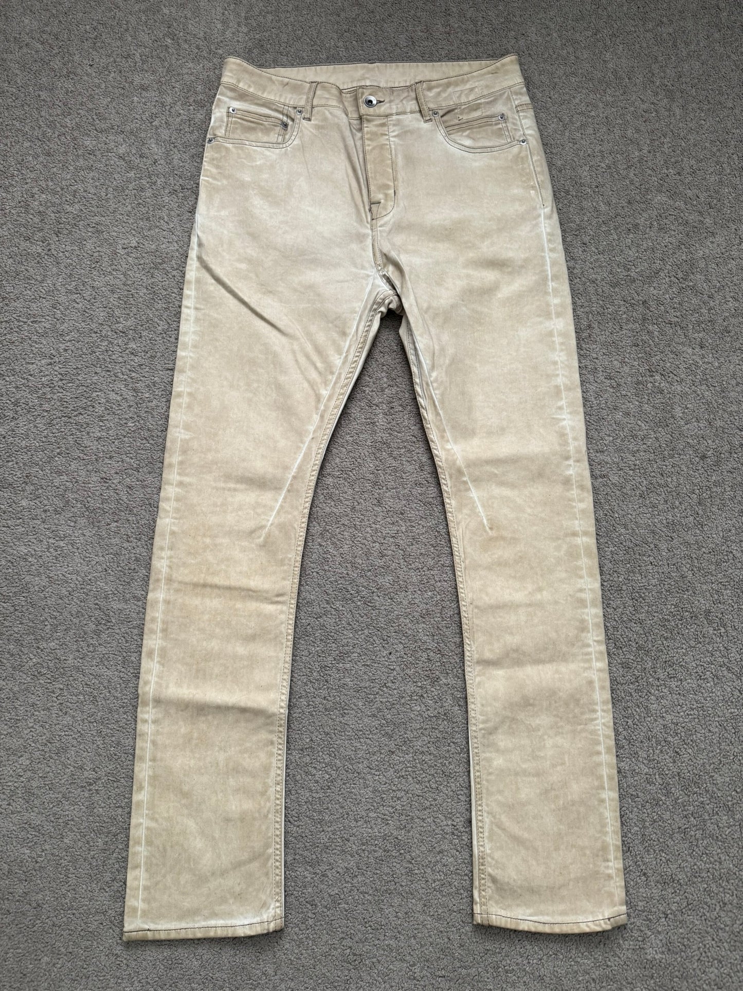 SS25 Rick Owens DRKSHDW Parchment Foil Wax Detroit Denim Jeans