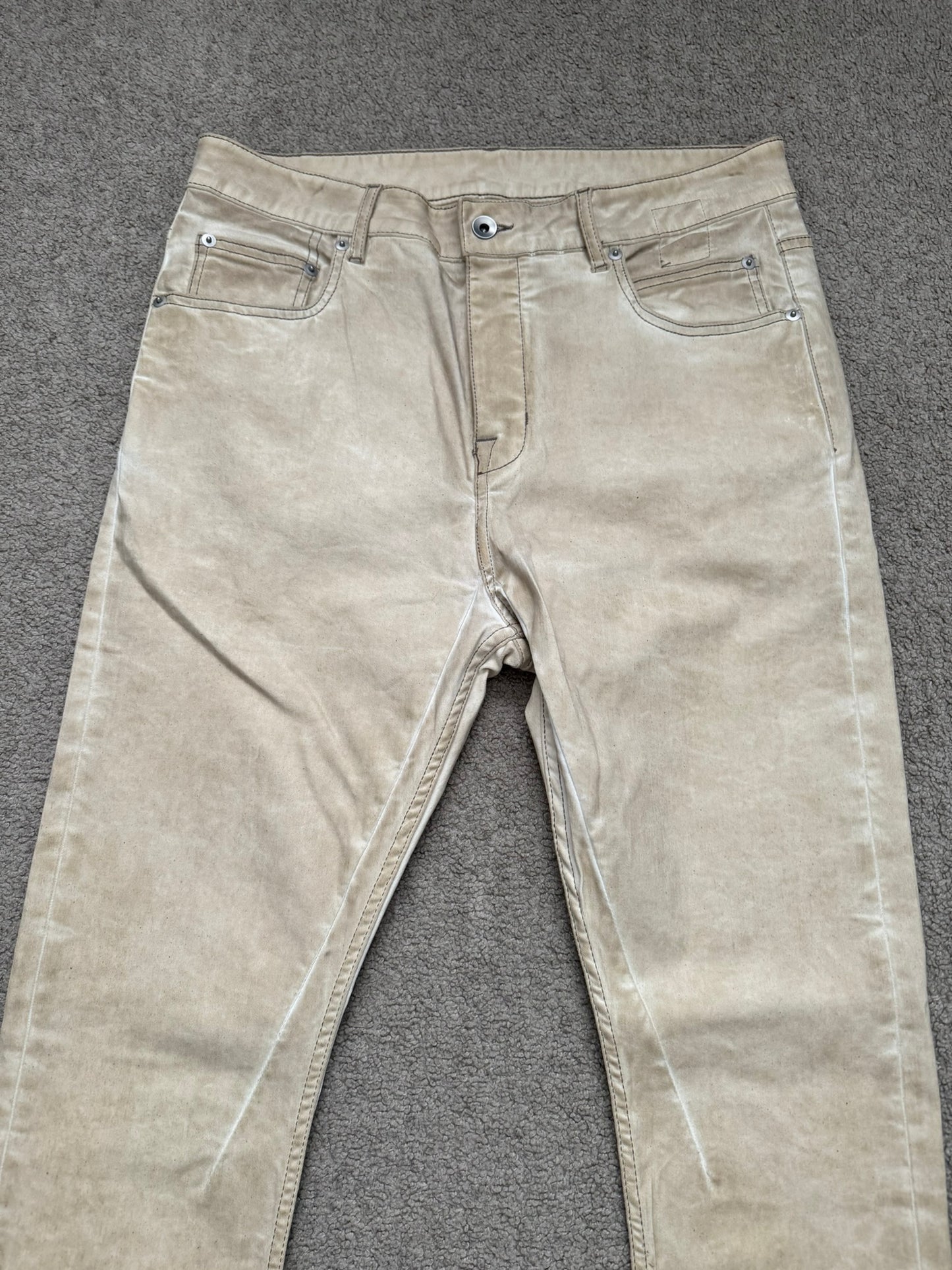 SS25 Rick Owens DRKSHDW Parchment Foil Wax Detroit Denim Jeans