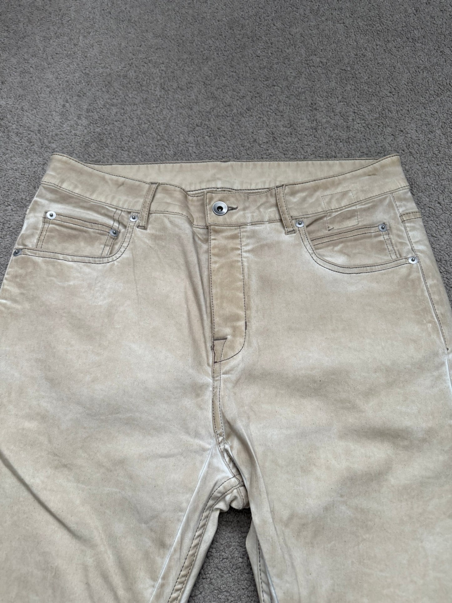 SS25 Rick Owens DRKSHDW Parchment Foil Wax Detroit Denim Jeans