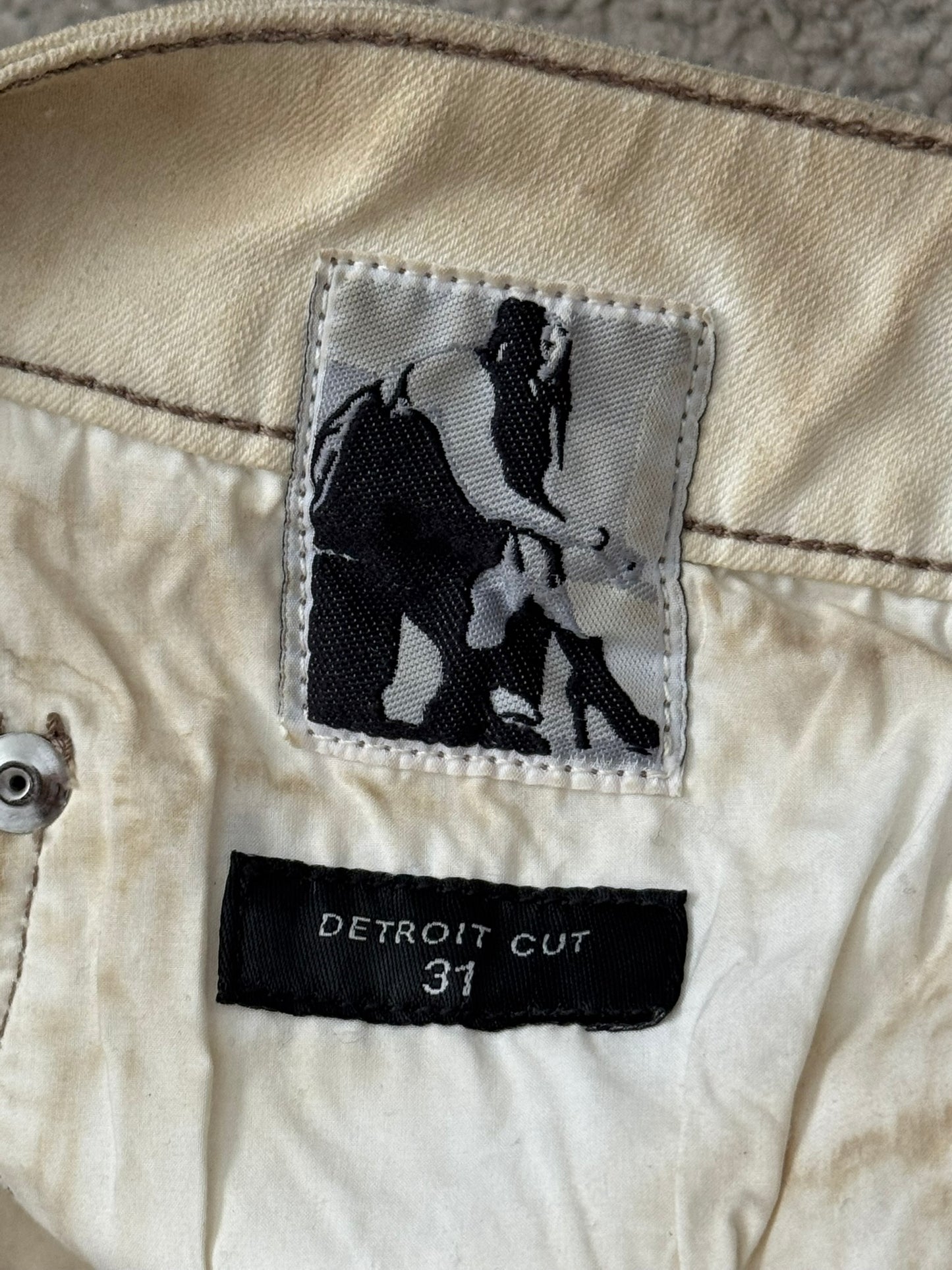 SS25 Rick Owens DRKSHDW Parchment Foil Wax Detroit Denim Jeans