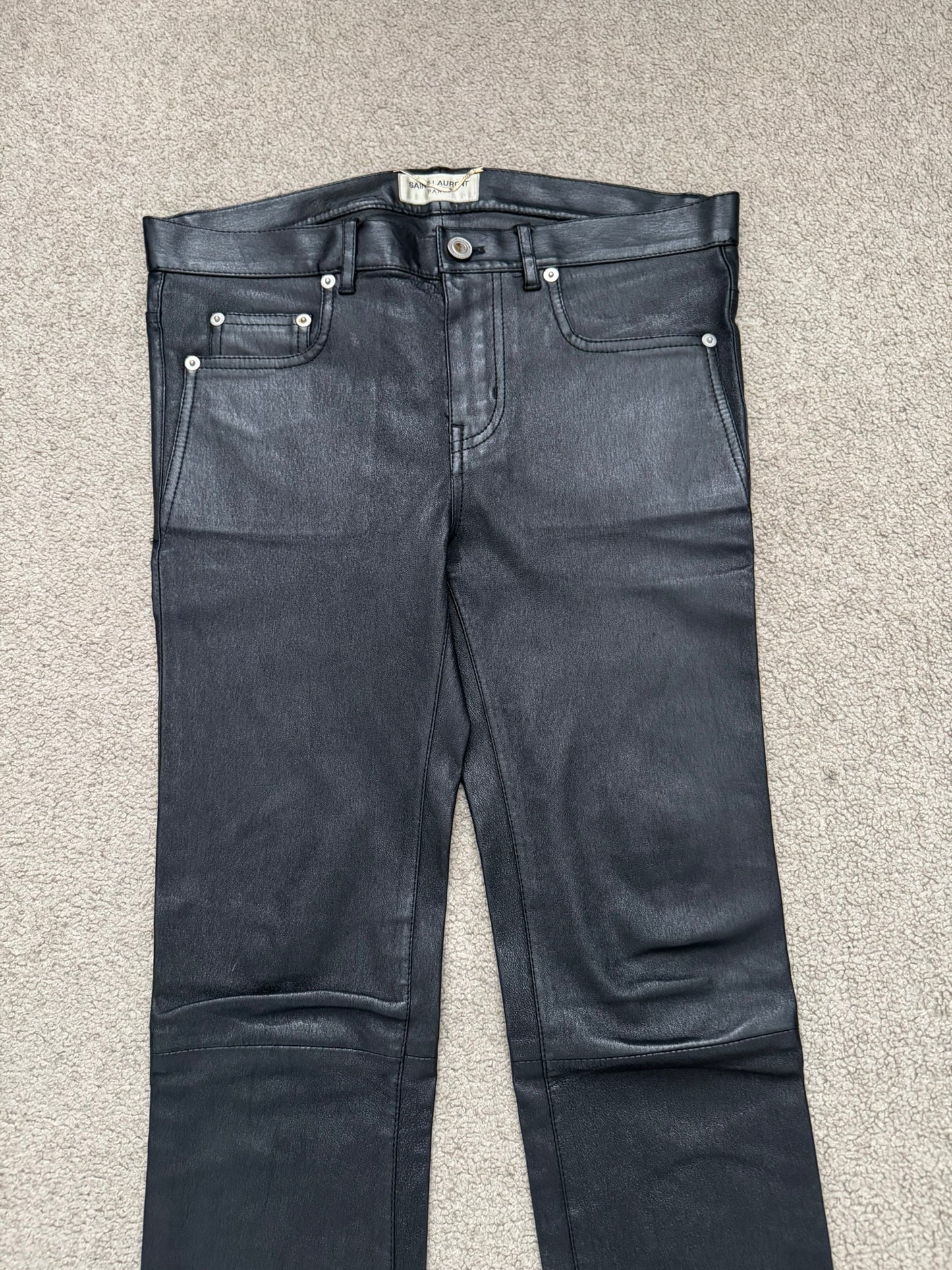 FW17 Saint Laurent Paris Black Lambskin Leather Jeans