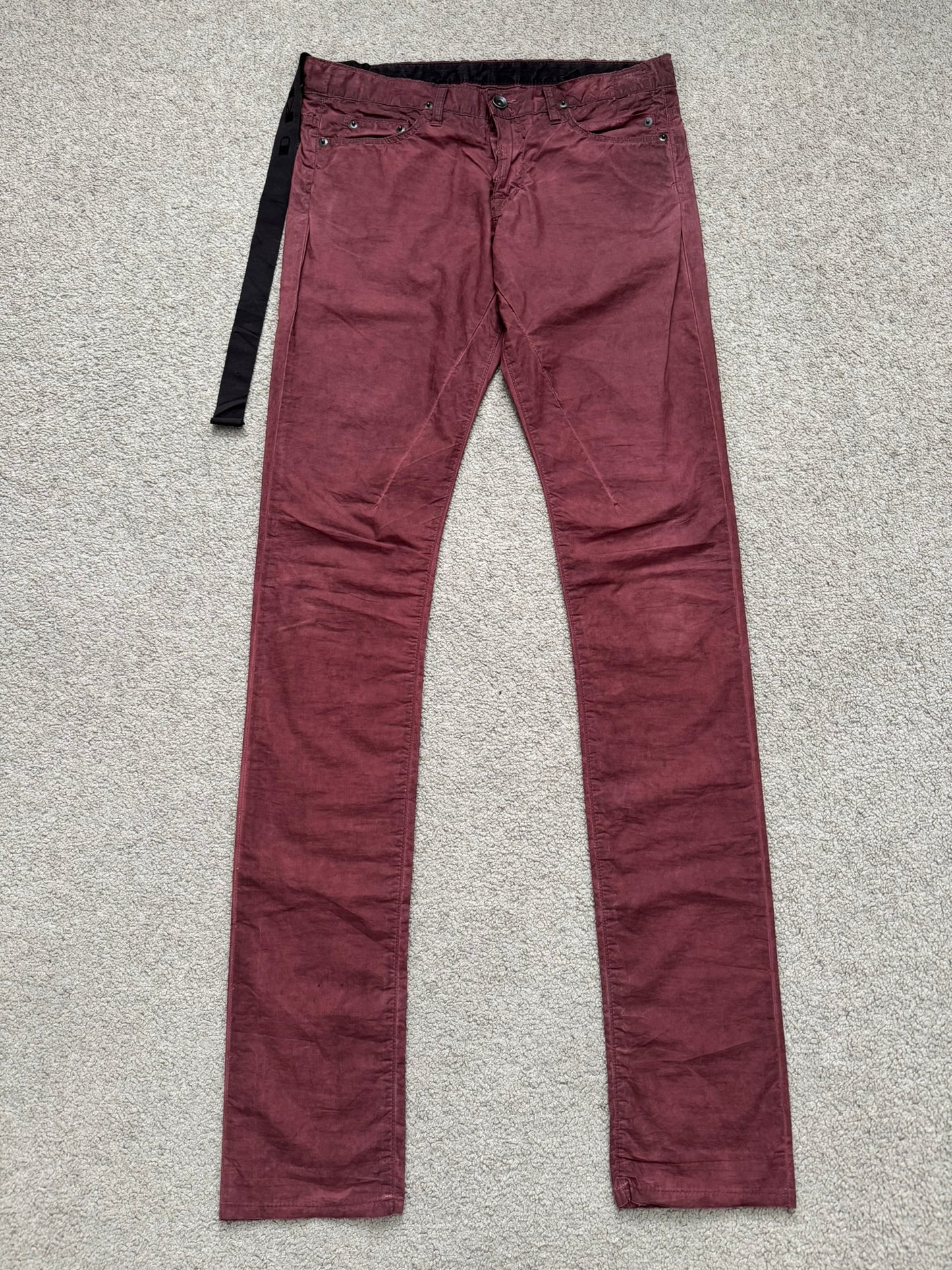2000s Rick Owens DRKSHDW Red Lightweight Detroit Poplin Pants