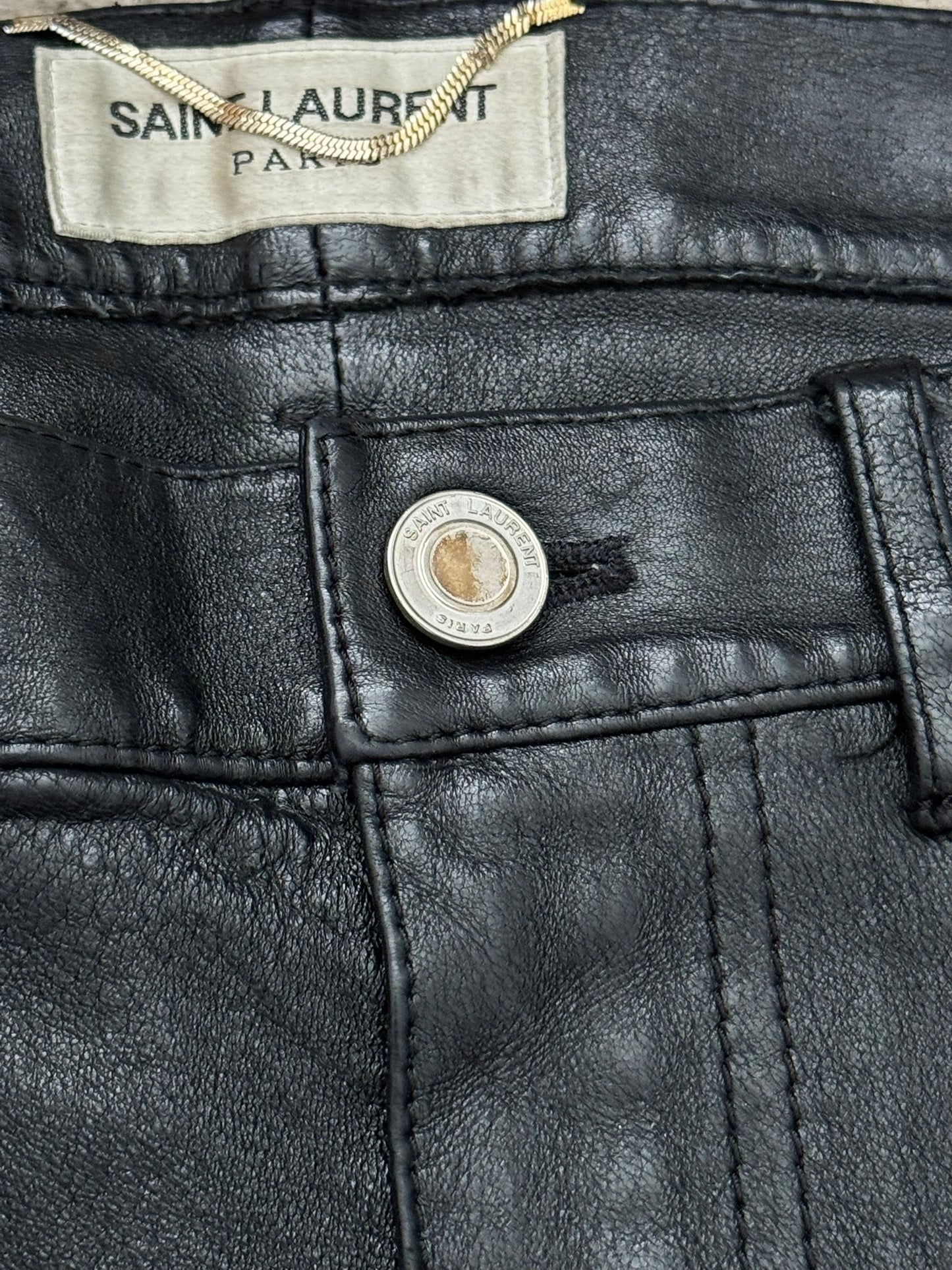 FW17 Saint Laurent Paris Black Lambskin Leather Jeans
