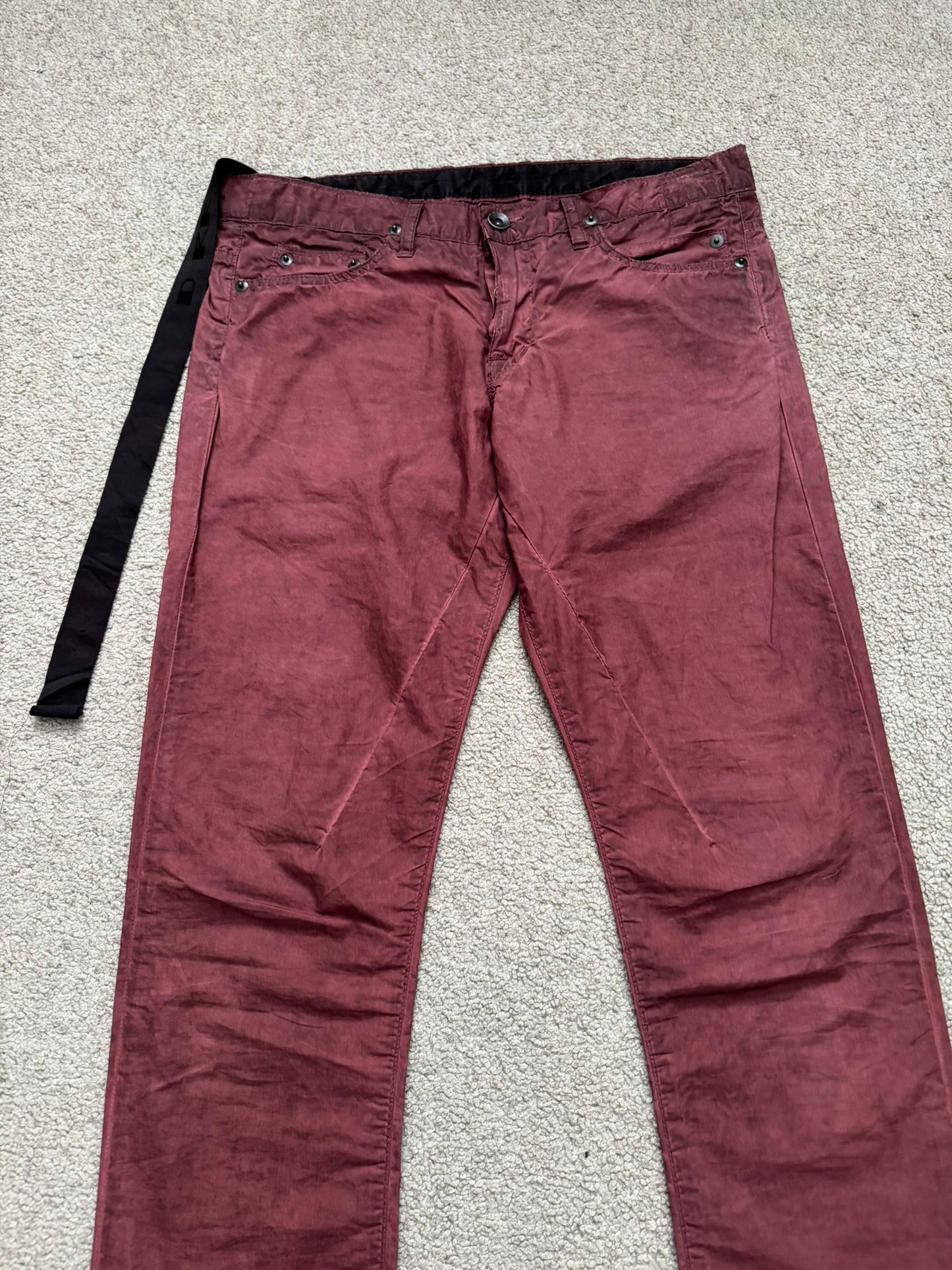 2000s Rick Owens DRKSHDW Red Lightweight Detroit Poplin Pants