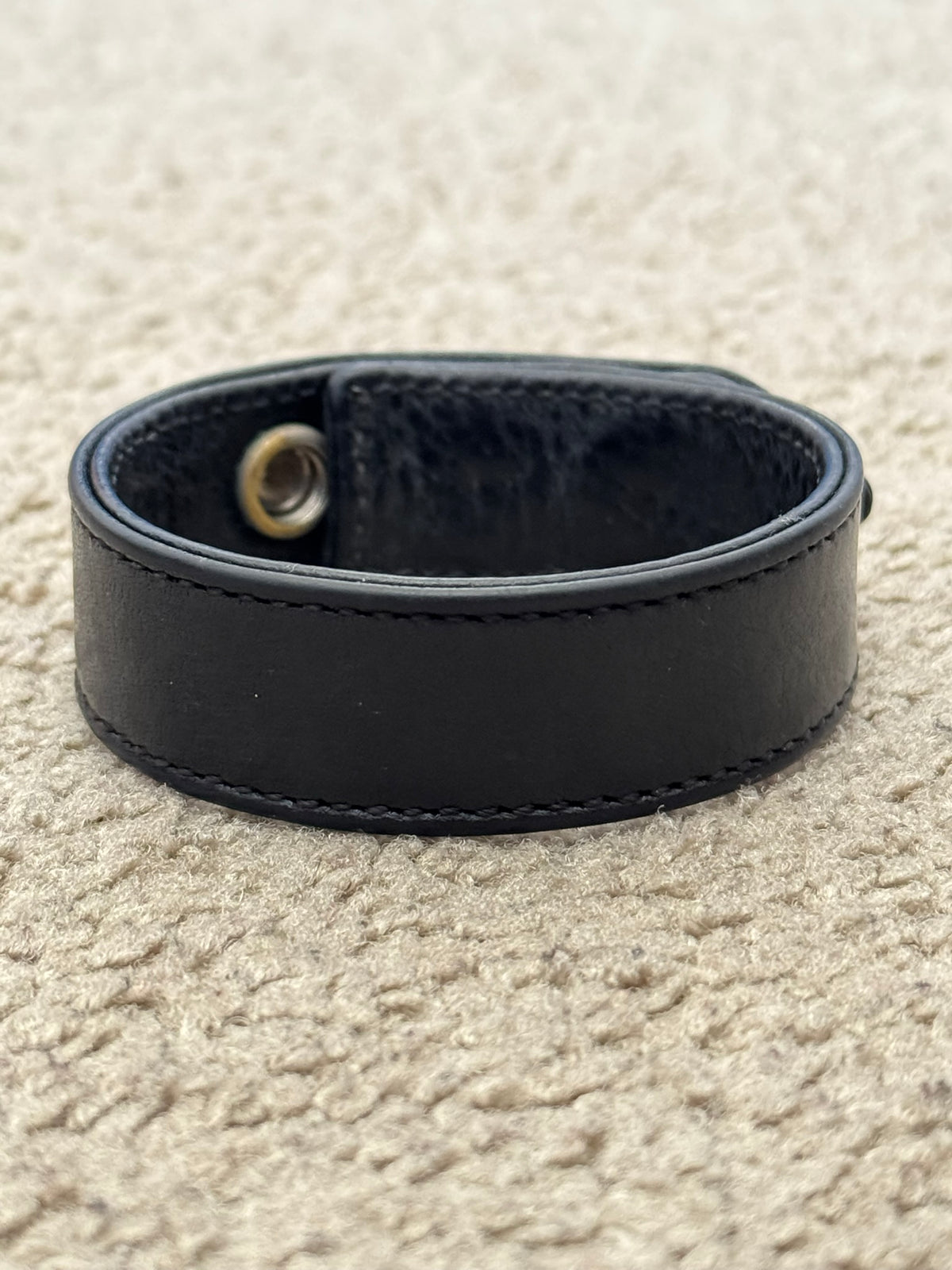 Chrome Hearts 3 Silver Cross Snap Button Black Leather Bracelet