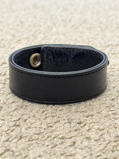 Chrome Hearts 3 Silver Cross Snap Button Black Leather Bracelet