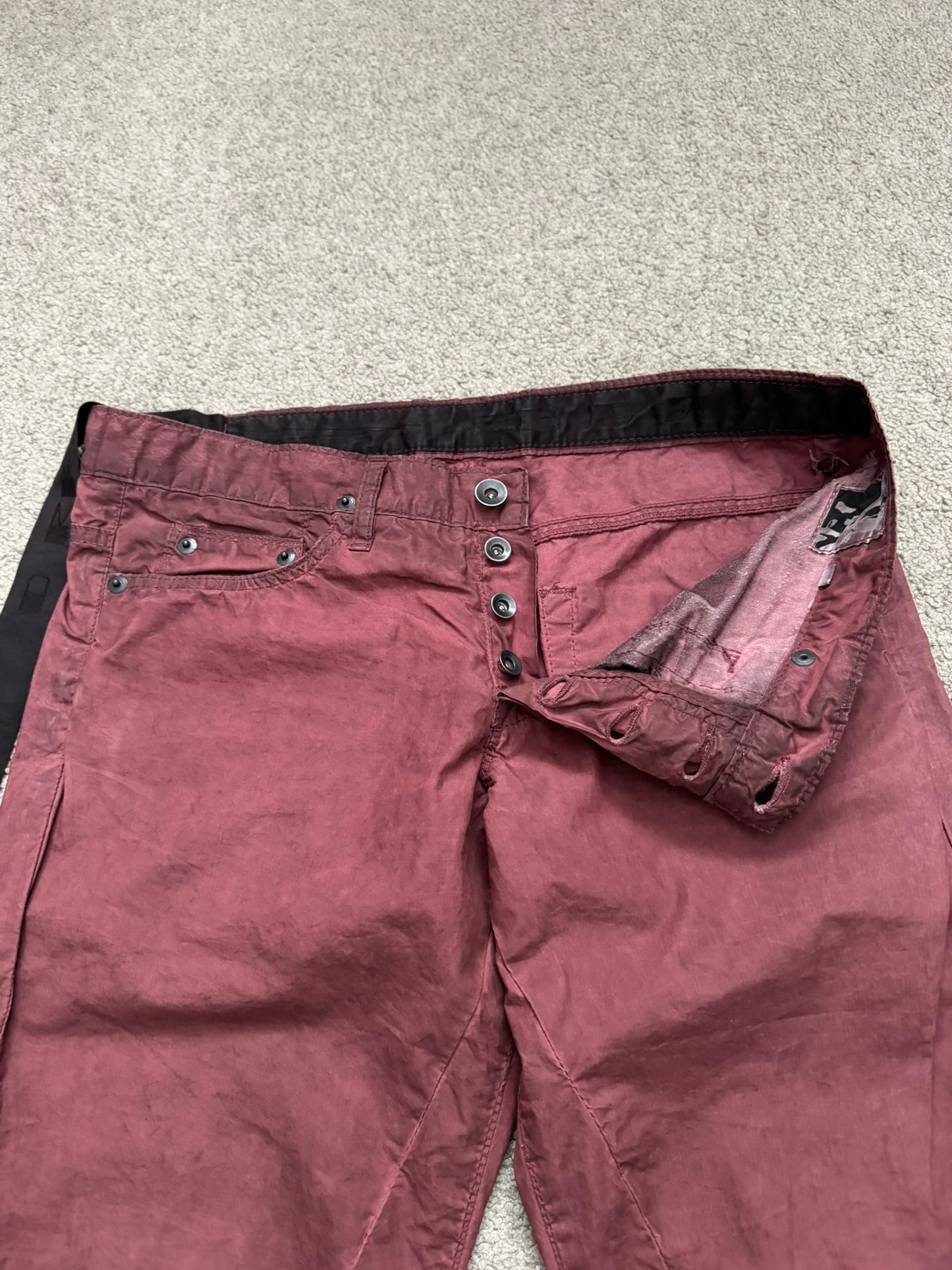 2000s Rick Owens DRKSHDW Red Lightweight Detroit Poplin Pants