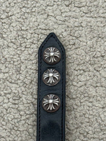 Chrome Hearts 3 Silver Cross Snap Button Black Leather Bracelet